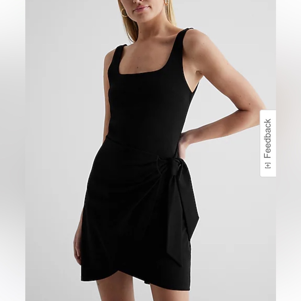 Express Body Contour Square Neck Wrap Front Mini Dress